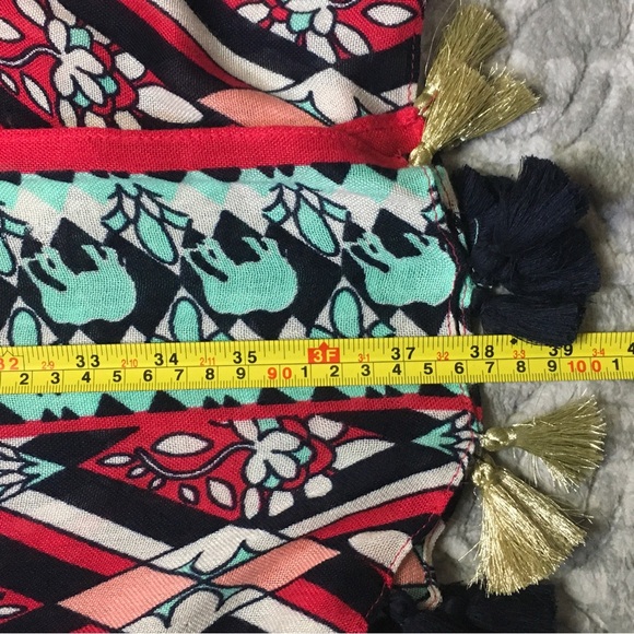 Crown & Ivy 28"x76" Aqua Navy Global Traveler Pom Tassel Obong Scarf Shawl - Picture 11 of 15